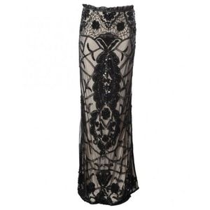 Sequin Lace Ornate Illusion Maxi Skirt